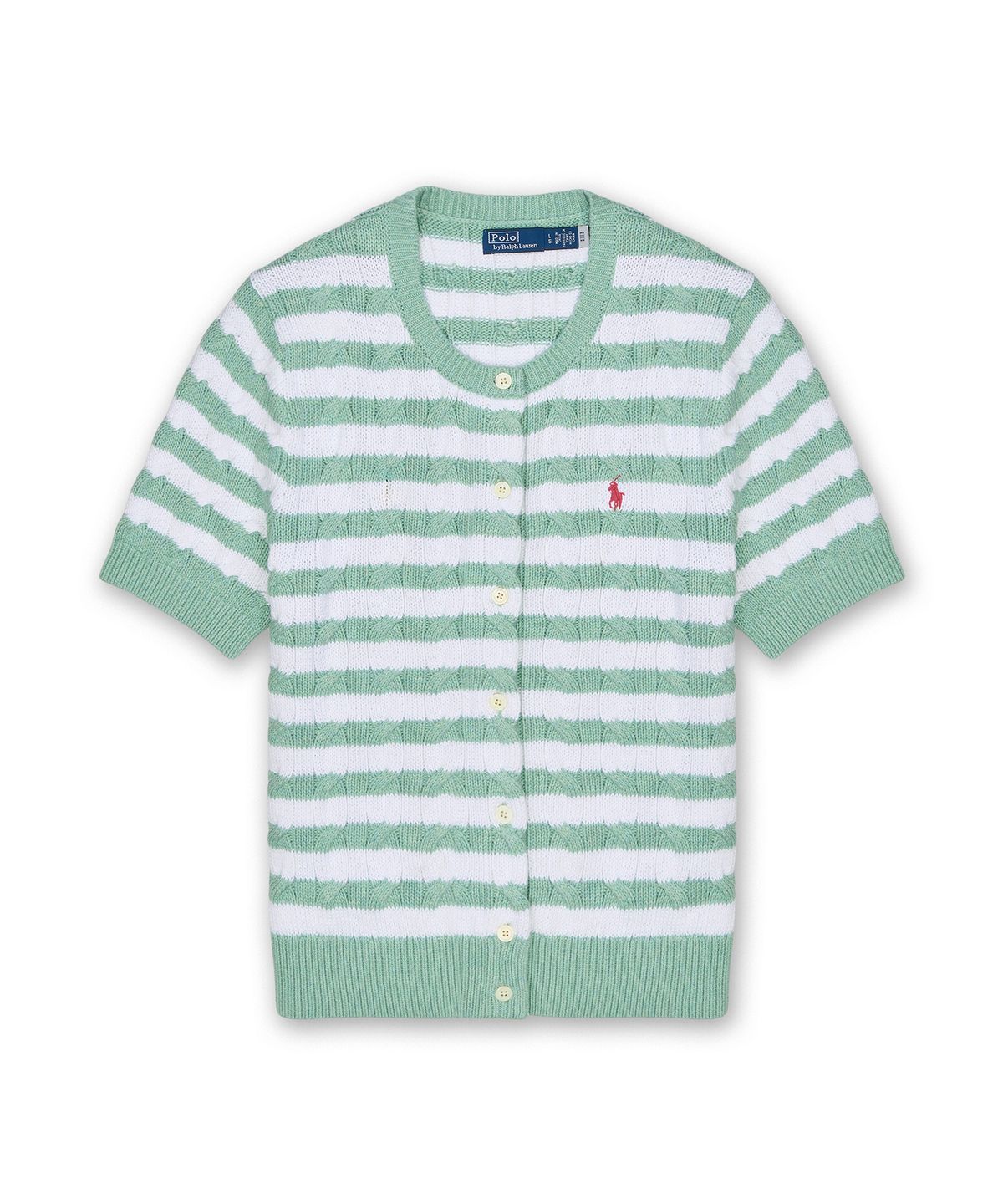폴로 랄프 로렌(POLO RALPH LAUREN) [W]스트라이프 케이블 니트 숏 슬리브 카디건-라이트 그린
