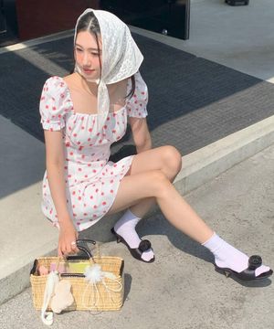 FLOWER PATTERN PUFF DRESS WHITE