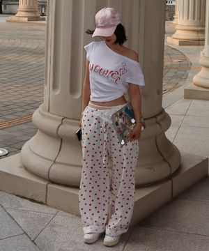 FLOWER PATTERN STRING PANTS WHITE