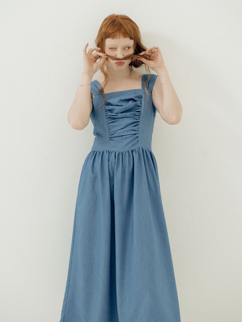 Denim Shirring Dress