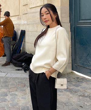 절개핀턱 퍼프 7부 니트 티셔츠