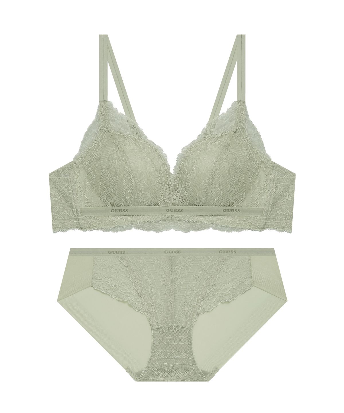 게스언더웨어(GUESS UNDERWEAR) 볼륨 메이커 레이스 노와이어 브라팬티세트 - 민트