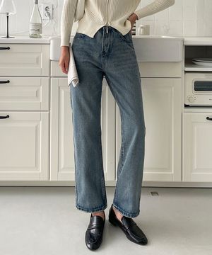 빅사이즈 블루워싱 심플 와이드 청바지