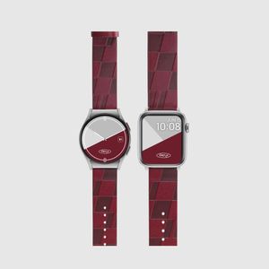시그니처 패턴 비건 레더 애플워치 스트랩 10 울트라 7  SE2 갤럭시 워치 6 호환 밴드 - 버건디