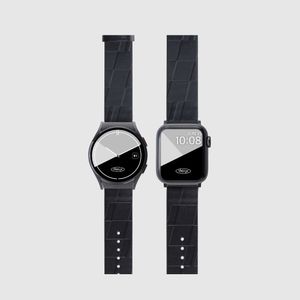 시그니처 패턴 비건 레더 애플워치 스트랩 10 울트라 7  SE2 갤럭시 워치 6 호환 밴드 - 미드나잇 블루