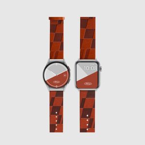 시그니처 패턴 비건 레더 애플워치 스트랩 10 울트라 7  SE2 갤럭시 워치 6 호환 밴드 - 카멜 브라운