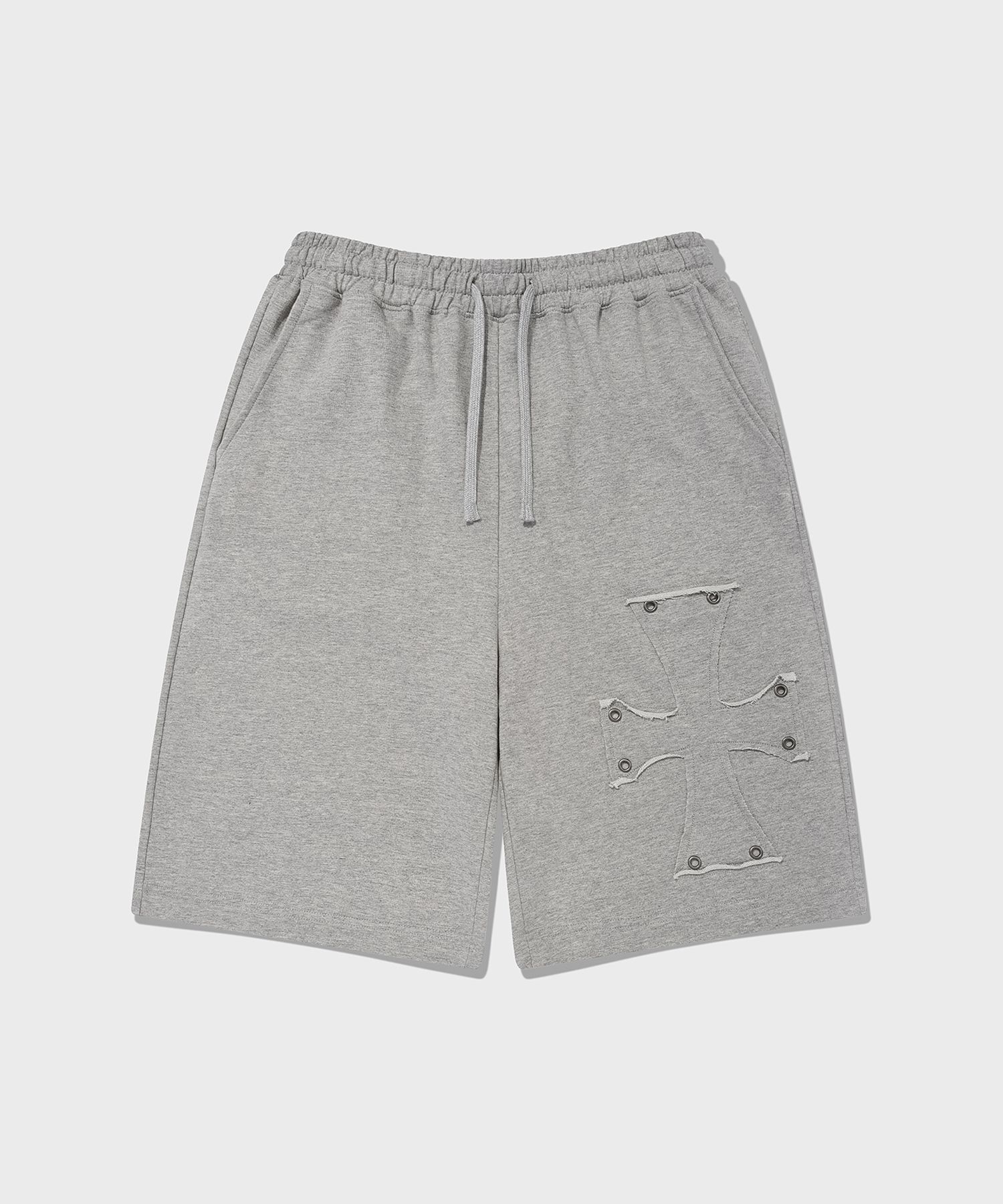 [SAINTPAIN]★25SS★CROSS APPLIQUE SWEAT SHORTS★関税込 MUSINSA公式 | SAINTPAIN SP Cross Applique Sweatshorts Grey