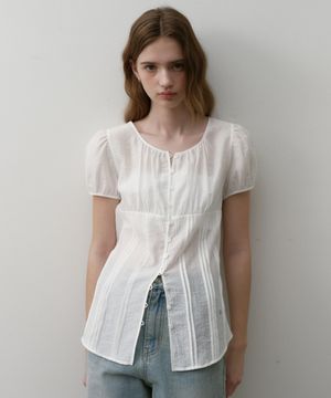 셔링 볼륨 크링클 블라우스 아이보리