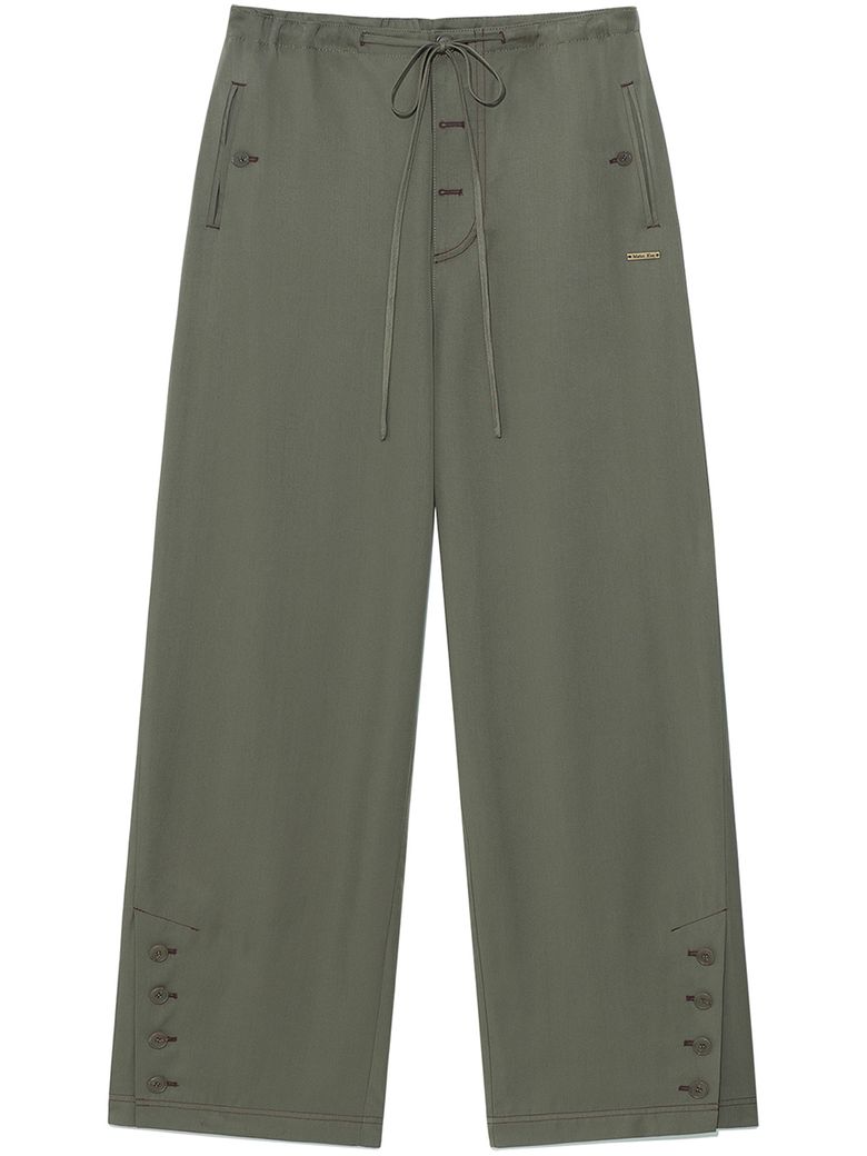 BUTTON POINT STRING WIDE PANTS IN KHAKI