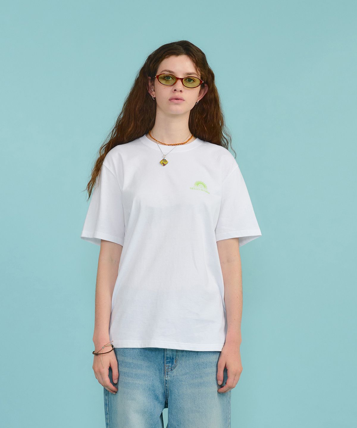 헬로 선라이즈(HELLO SUNRISE) Mini OG Logo Tee_White & Lime