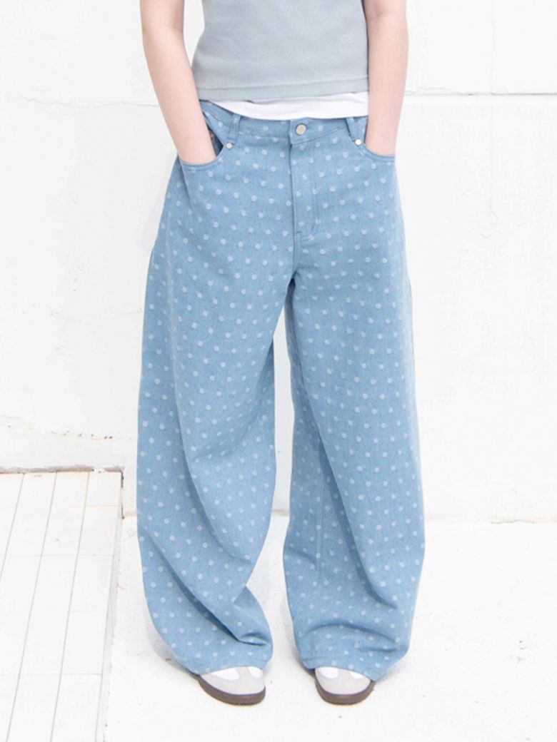 WIDE DOT DENIM PANTS, LIGHT BLUE