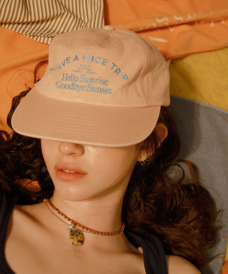 Washed Typo Arch Logo 6panel Cap_Coral Pink