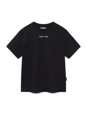 EMBROIDERY SMALL LOGO OVERSIZE TOP IN BLACK