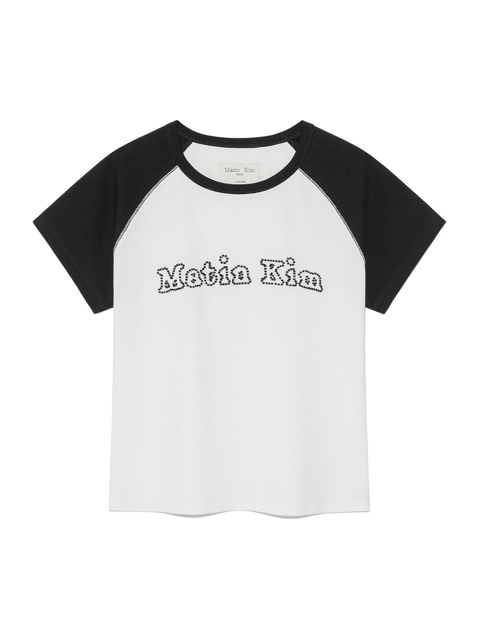Tシャツ・カットソー [MATINKIM]flower stitch raglan logo top in black MUSINSA | MATIN KIM FLOWER STITCH RAGLAN LOGO TOP IN BLACK