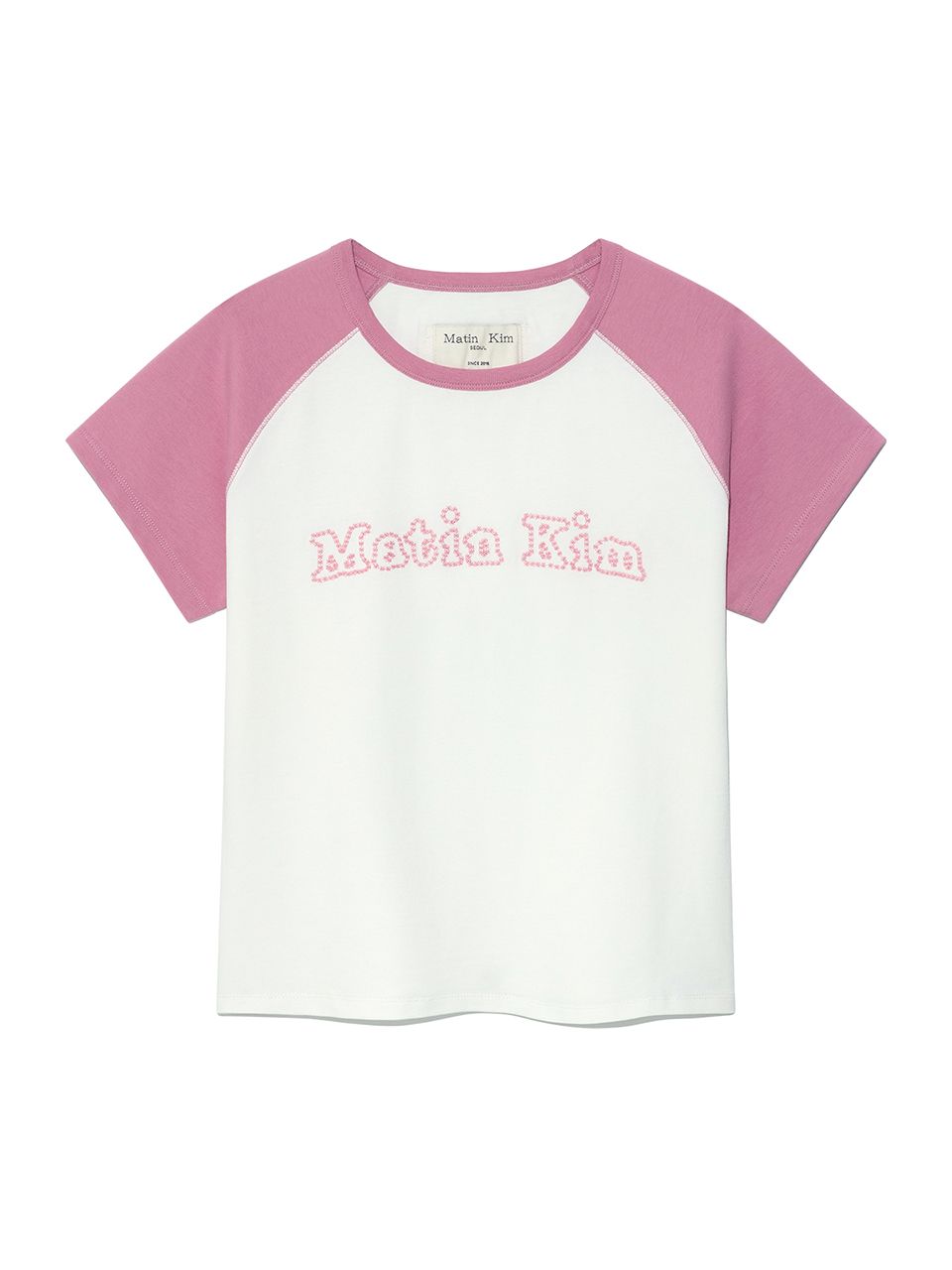 Matin Kim☆FLOWER STITCH RAGLAN LOGO TOP MUSINSA公式 | MATIN KIM FLOWER STITCH RAGLAN LOGO TOP IN PINK
