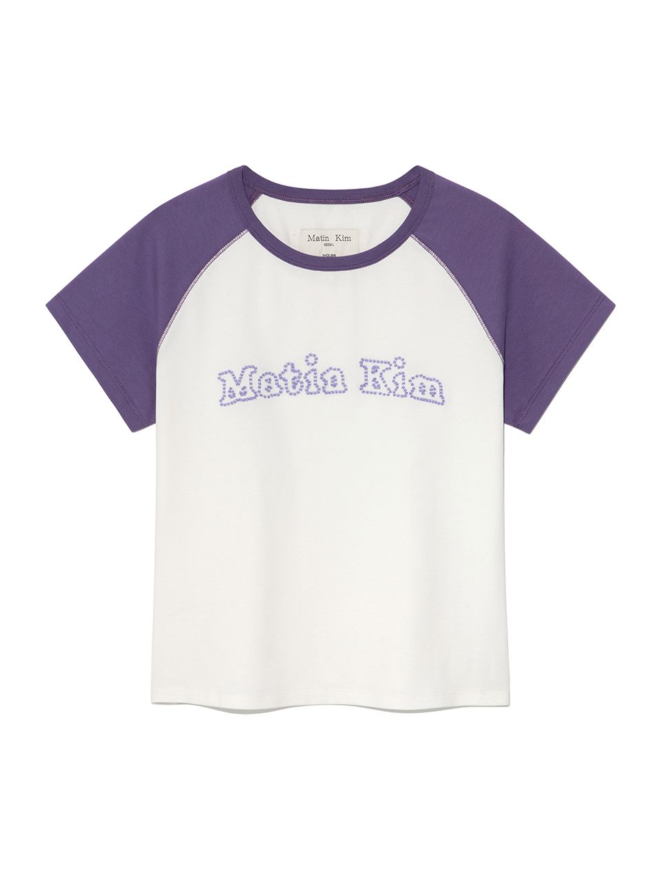 Tシャツ・カットソー [MATINKIM]flower stitch raglan logo top in purple MUSINSA | MATIN KIM FLOWER STITCH RAGLAN LOGO TOP IN PURPLE