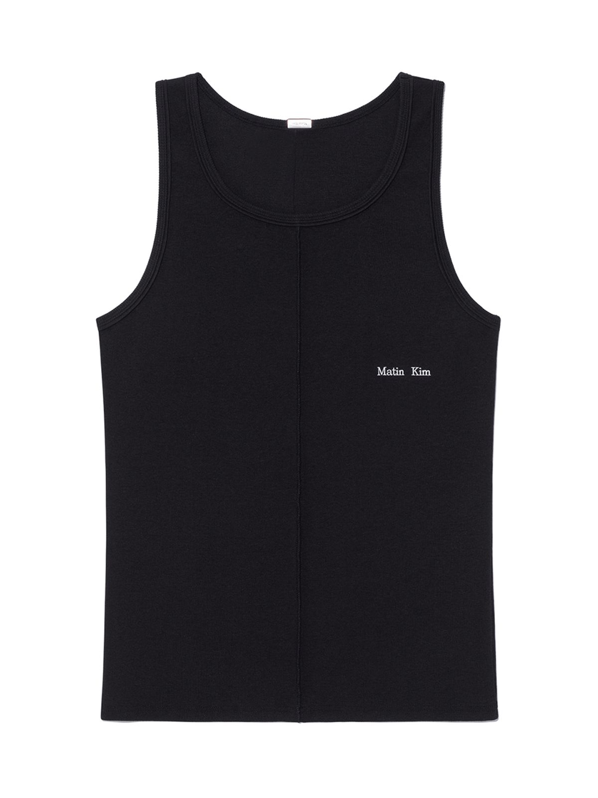 마뗑킴(MATIN KIM) SMALL LOGO PINTUCK SLEEVELESS TOP FOR MEN IN BLACK