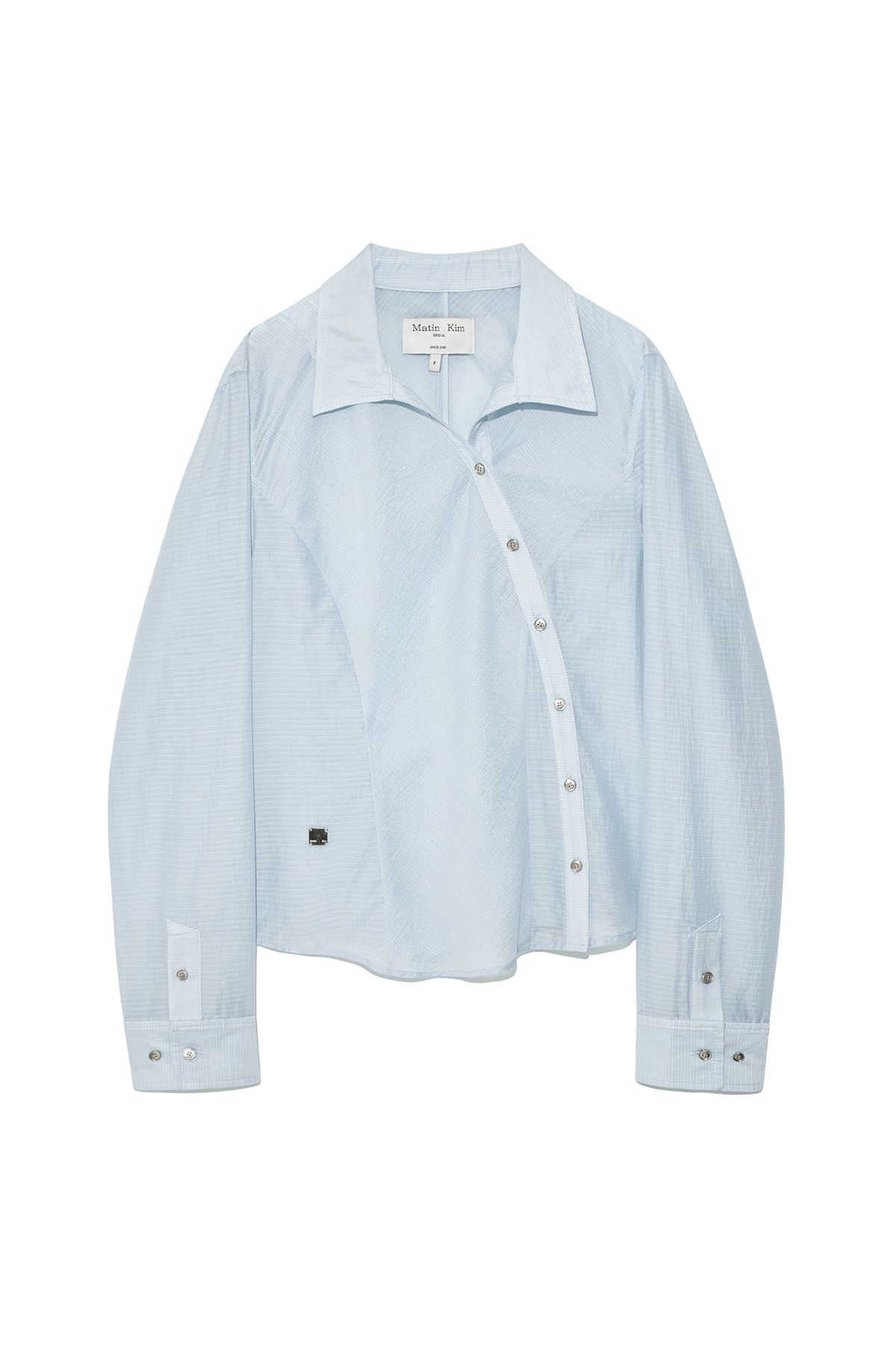 MUSINSA公式 | MATIN KIM UNBALANCE BUTTON POINT SHIRT IN LIGHT BLUE