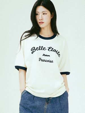 UNISEX 프랑세즈 체인 로고싱글 저지 링거 반소매 티셔츠 크림네이비(FCF2TS421M)