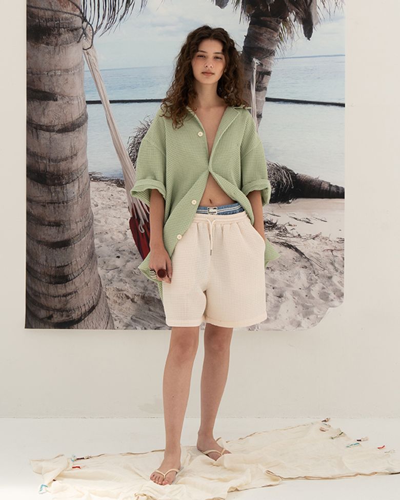 EZS5PT52IV 리조트 와플 숏 팬츠(아이보리)