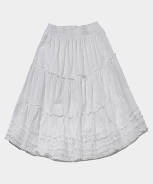 듀얼 프릴 밴딩 플레어 캉캉 미디스커트