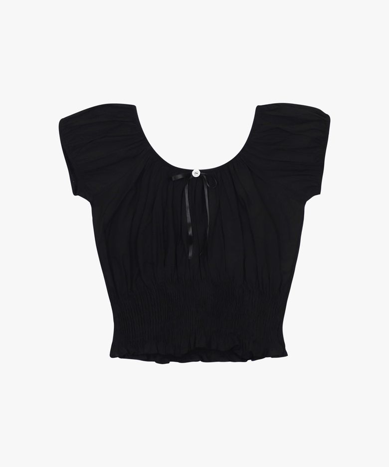 SMOCKED PUFF BLOUSE_BLACK