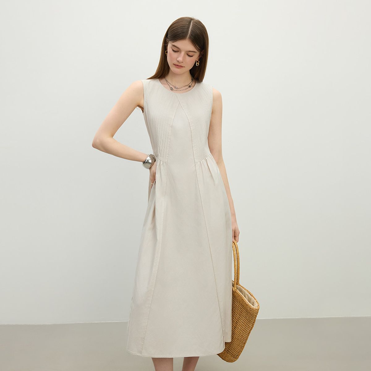 웬스데이딜라잇(WEDNESDAY DELIGHT) WD_Pleated linen sleeveless dress_2color