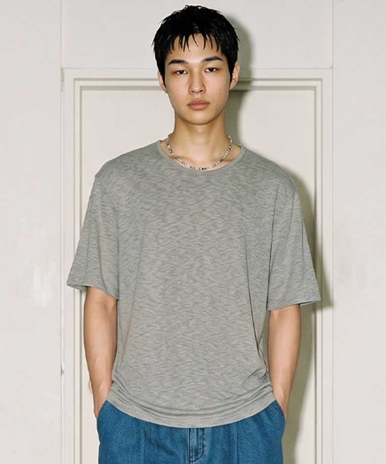 SLUB U-NECK HALF CROP T-SHIRTS (OLIVE)