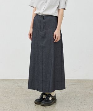 w A라인 롱 스커트 - 인디고