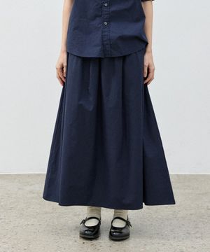 w 플레어 밴딩 스커트 - 네이비