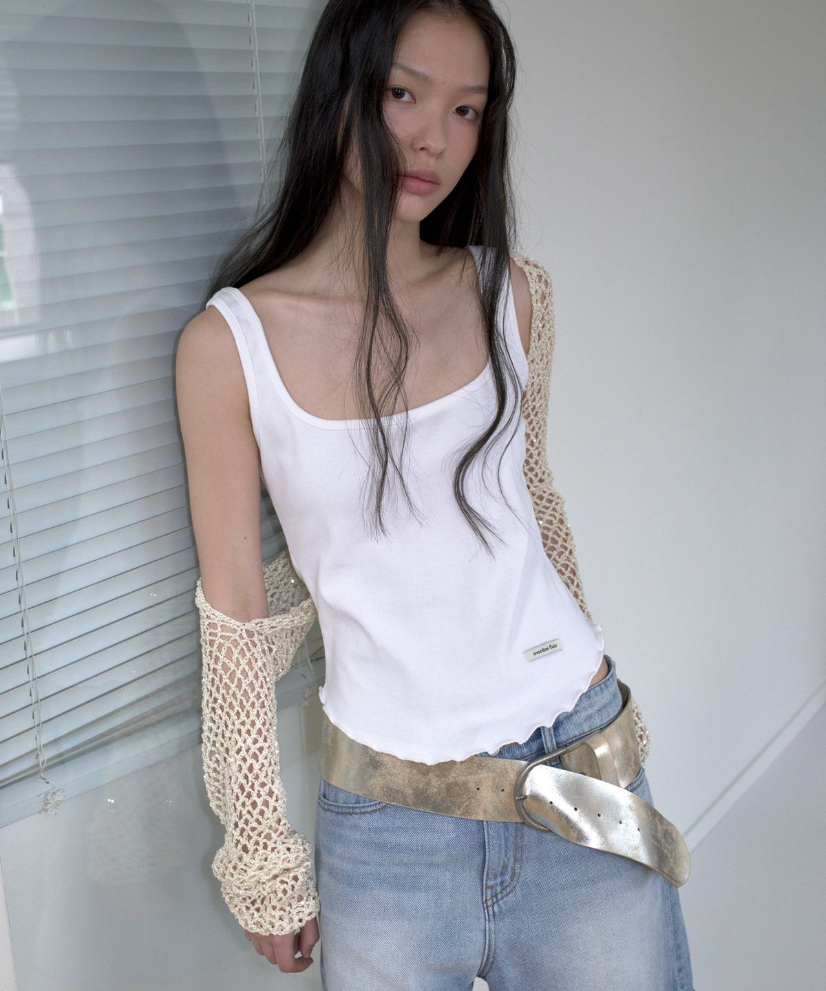 오버듀플레어(OVERDUEFLAIR) COW LEATHER WIDE BELT_CREAM SILVER