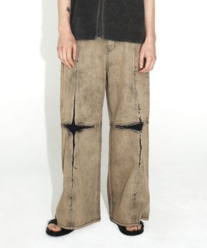 [런웨이] 크로스 로우 엣지 데님 팬츠_더스티 옐로우