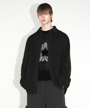 크로스 로우 엣지 데님 셔츠_블랙