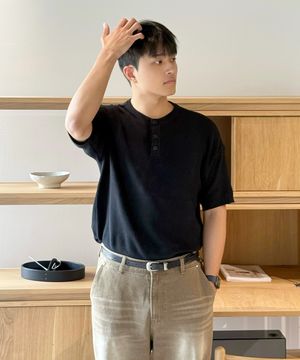 쿨에버 헨리넥 반팔 니트 BLACK