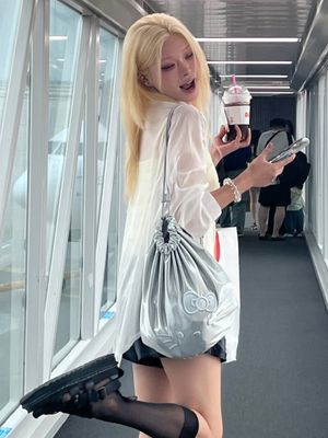 Sleek String Backpack Hello Kitty Silver