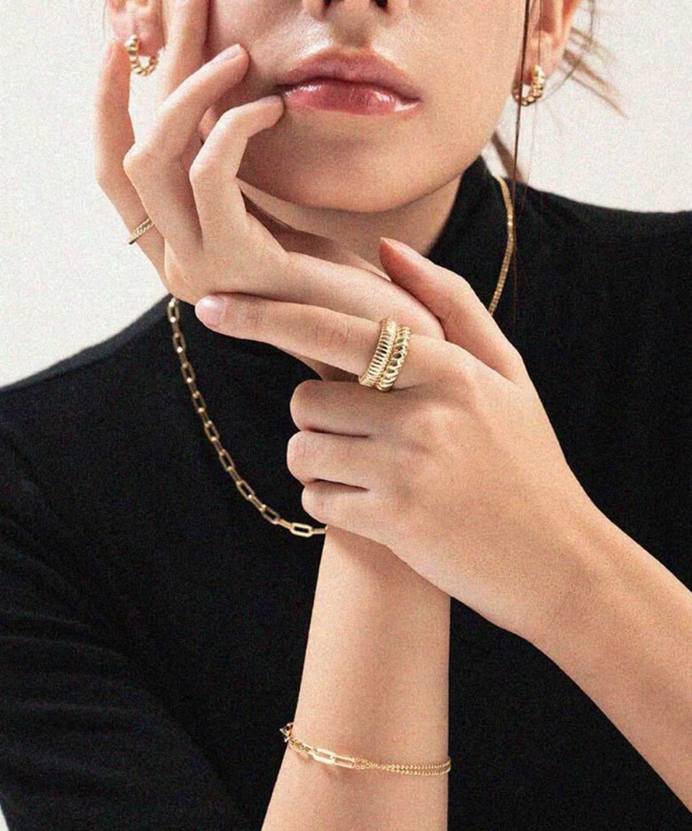 제이누이 더블 리지드링 14k gold plated