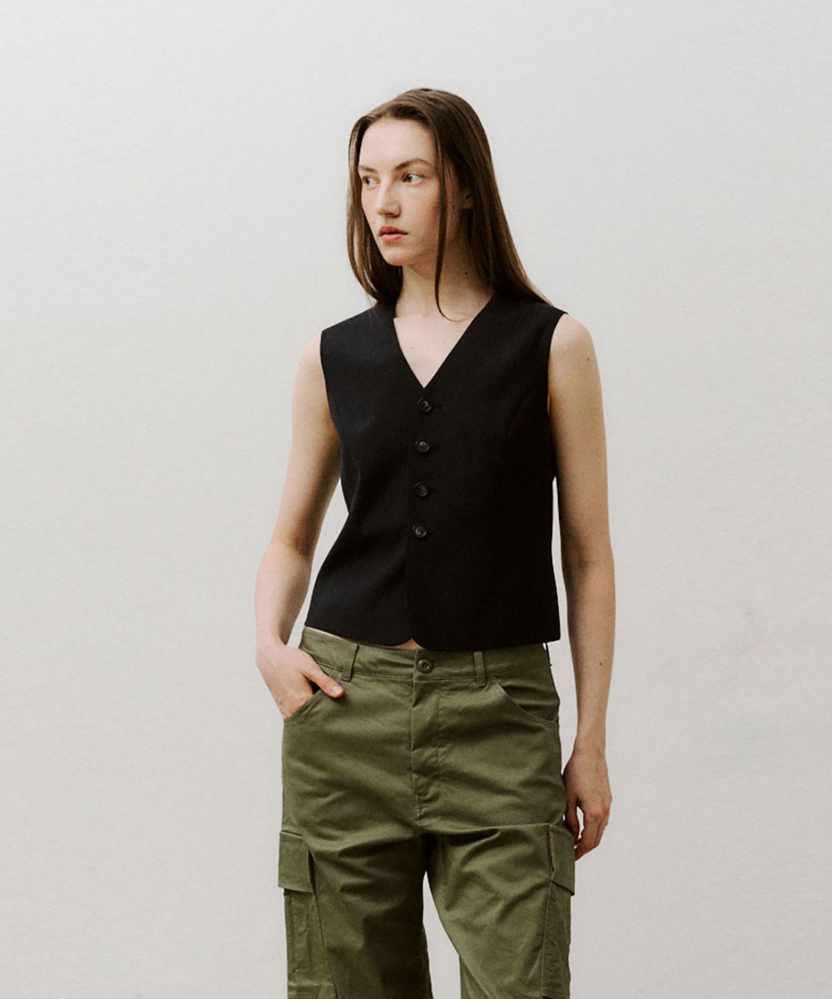 비자비(VIS A VIS) SUMMER WOOL WAISTCOAT (NAVY)