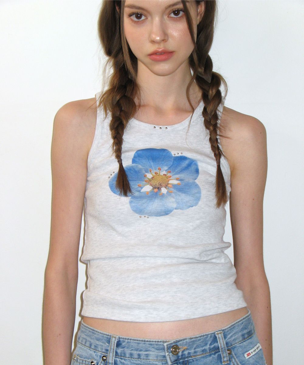 【タグあり】CRANK クランク FLOWER STUD SLEEVELESS ☆CRANK☆FLOWER STUD SLEEVELESS_MELANGE GREY☆正規品/送料込