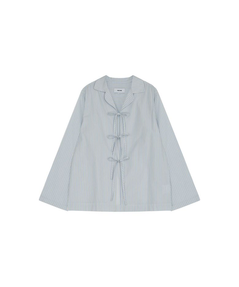 FRONT TIE STRIPE SHIRT (L.T BLUE)
