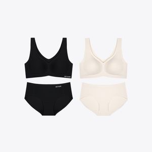 메쉬 착브라 브라팬티 세트 (블랙/크림)