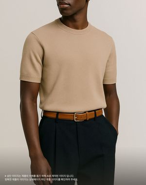 노디 라운드넥 반팔 니트 [베이지]