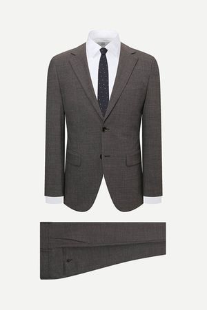 울혼방 홉색 슬핌핏 수트 브라운 BNESJA020BR_BNESPA120BR