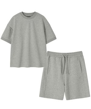 [SET] 베이직 로고 자수 오버핏 트레이닝 세트 [그레이]