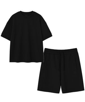 [SET] 베이직 로고 자수 오버핏 트레이닝 세트 [블랙]