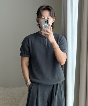 쿨에버 헨리넥 반팔 니트 CHARCOAL