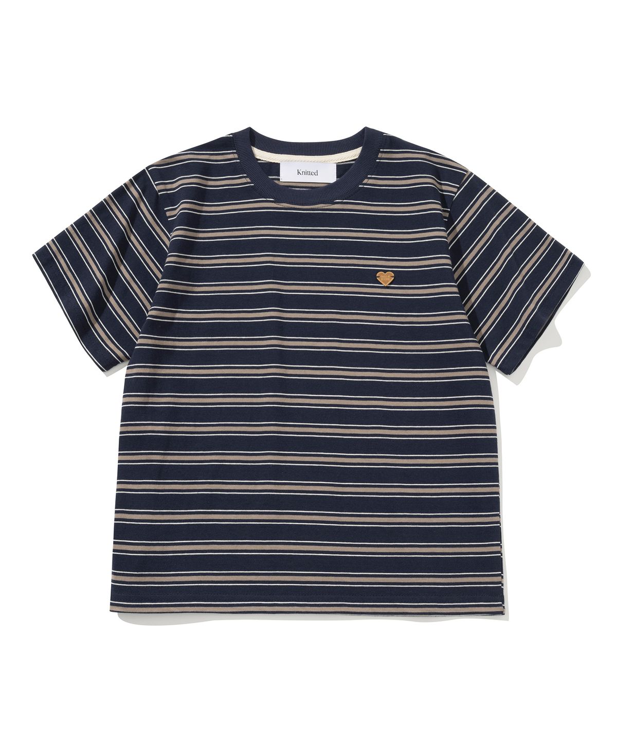 니티드(KNITTED) (UNISEX) 스트라이프 레더 하트 티셔츠 NAVY
