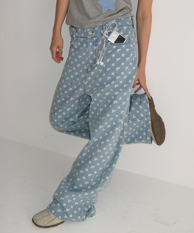 ★2025SS新作★RONRON★R STAR PRINTED DENIM PANTS MUSINSA | RONRON R STAR PRINTED DENIM PANTS LIGHT BLUE