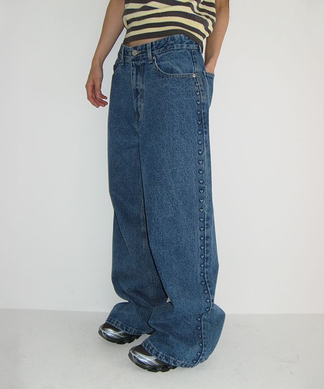 ★2025SS新作★RONRON★SIDE HEART EMBO WIDE DENIM PANTS MUSINSA | RONRON SIDE HEART EMBO WIDE DENIM PANTS MEDIUM BLUE