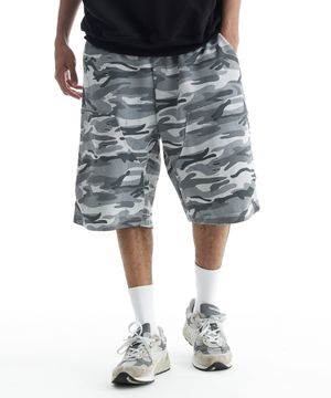 버뮤다 와이드 그레이 카모 리벳 더블니 숏팬츠