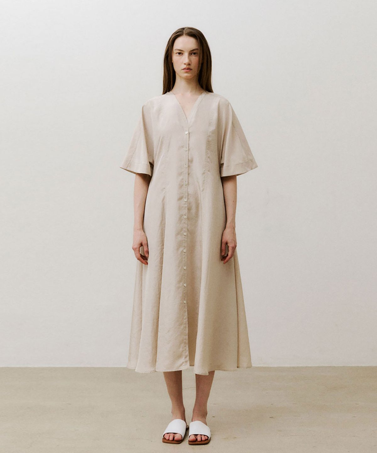 비자비(VIS A VIS) CRINKLED SHIRT DRESS (BEIGE)